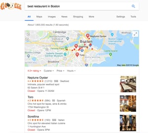 example google results page best restaurants in boston